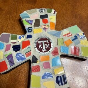 Handcrafted Mosaic Texas A&M Cross Art - Multicolor
